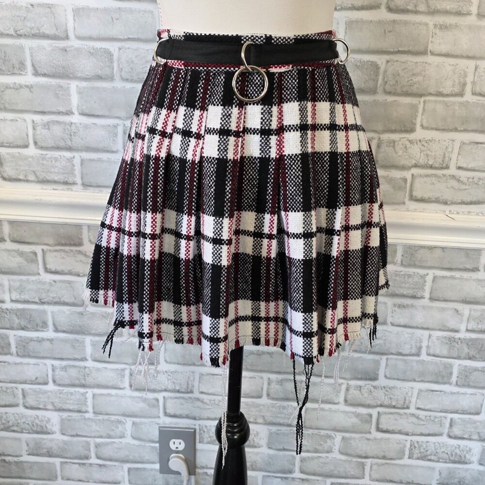 Dolls Kill Current Mood Mini Skirt Wool Blend Plaid Grunge Hem Goth Preppy XS